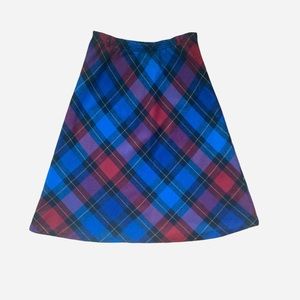 Vintage 80s 90s plaid blue, red, black and gold wool blend skirt